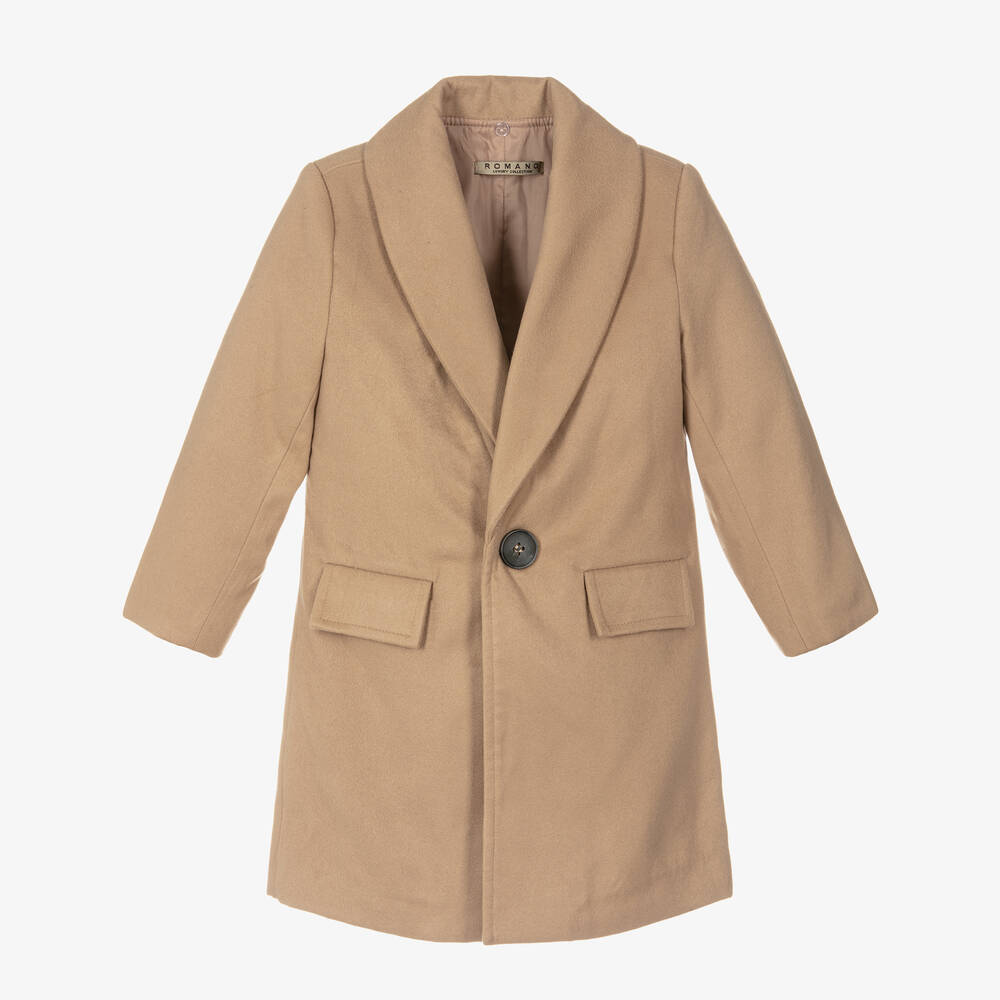 Romano-Boys Beige Faux Fur Trim Coat | Childrensalon