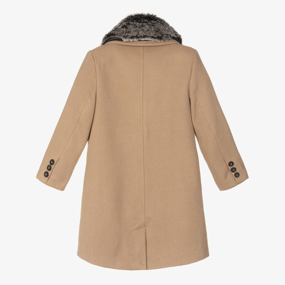 Romano-Boys Beige Faux Fur Trim Coat | Childrensalon