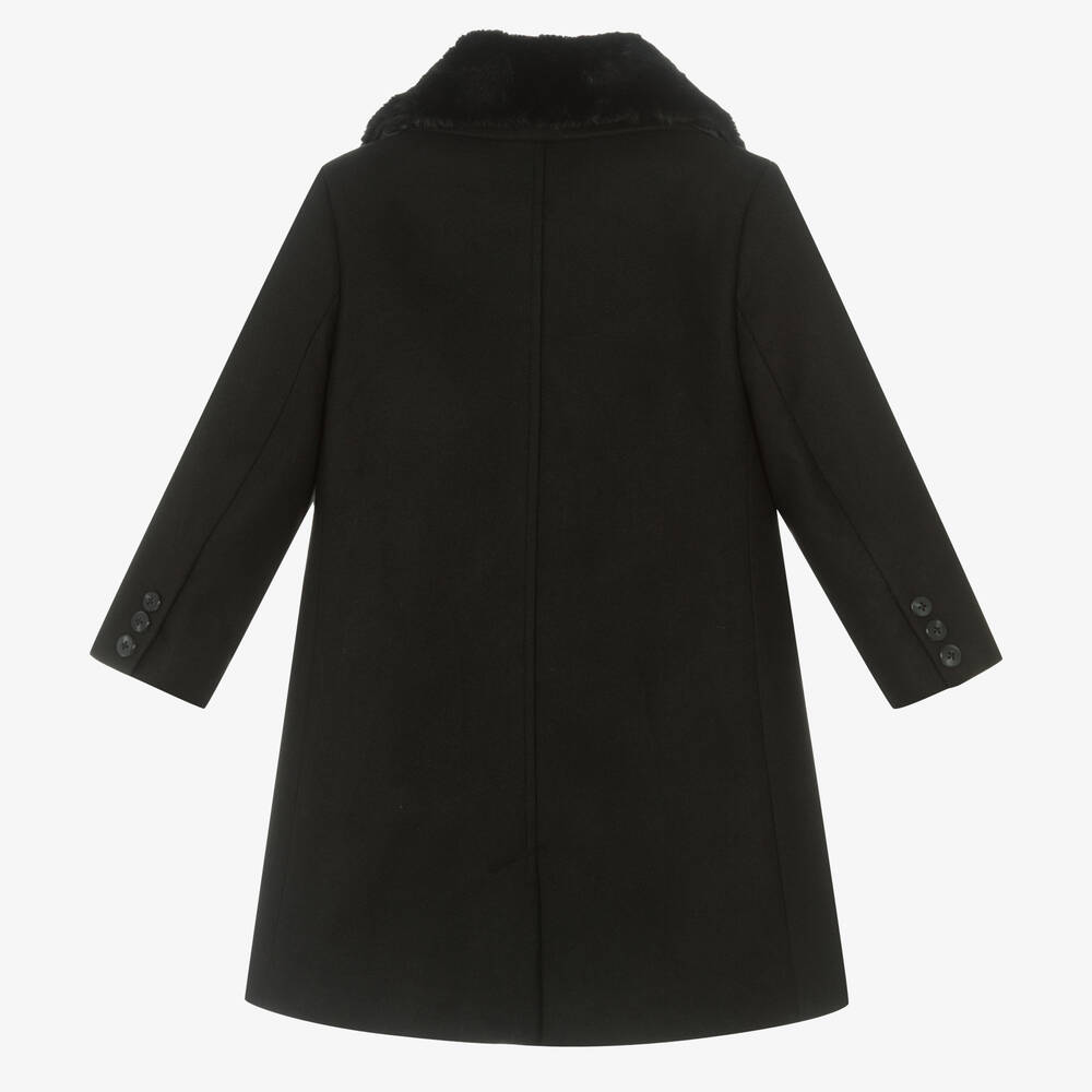 Romano-Boys Black Faux Fur Trim Coat | Childrensalon