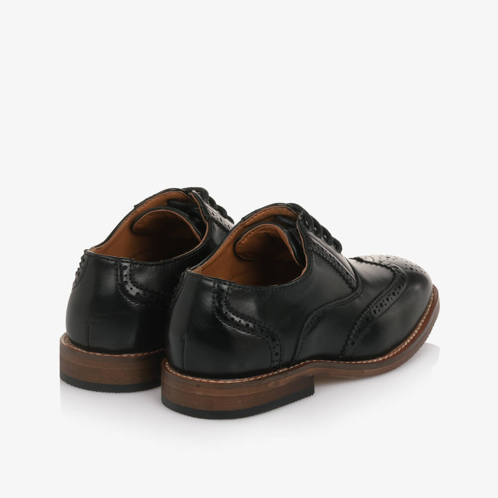 Romano-حذاء بروغ برباط وجلد صناعي لون أسود للأولاد | Childrensalon