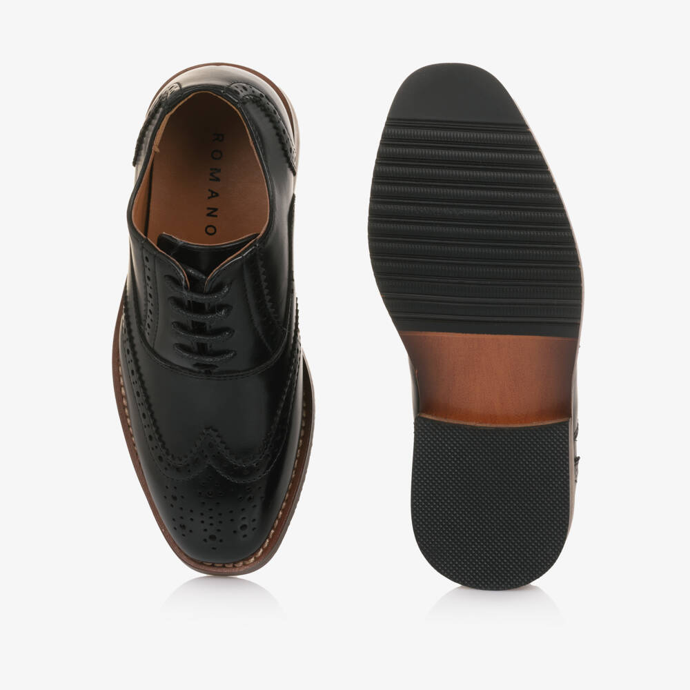 Romano-حذاء بروغ برباط وجلد صناعي لون أسود للأولاد | Childrensalon