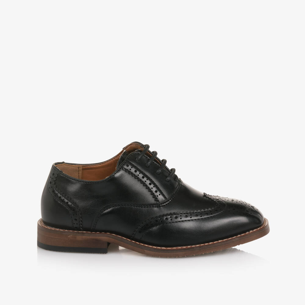 Romano-حذاء بروغ برباط وجلد صناعي لون أسود للأولاد | Childrensalon