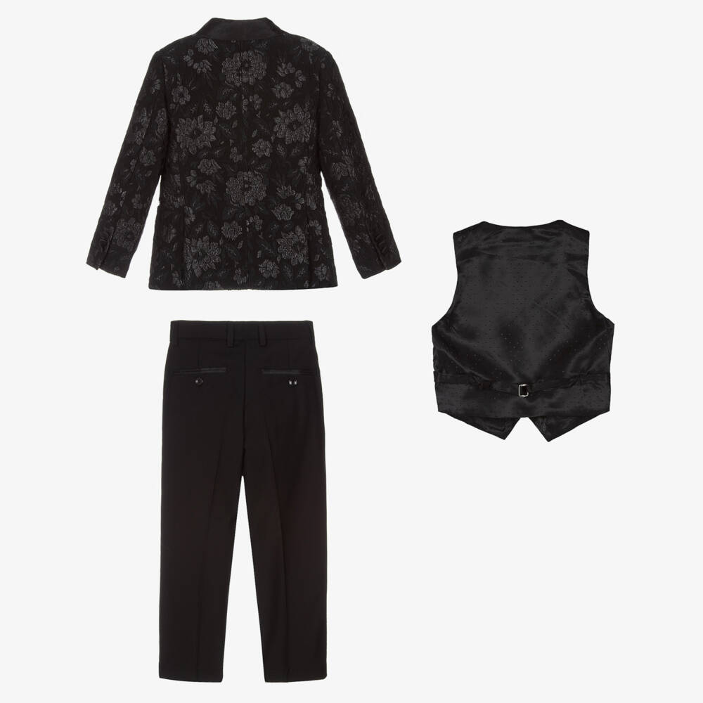 Romano-Boys Black Floral Jacquard Suit | Childrensalon