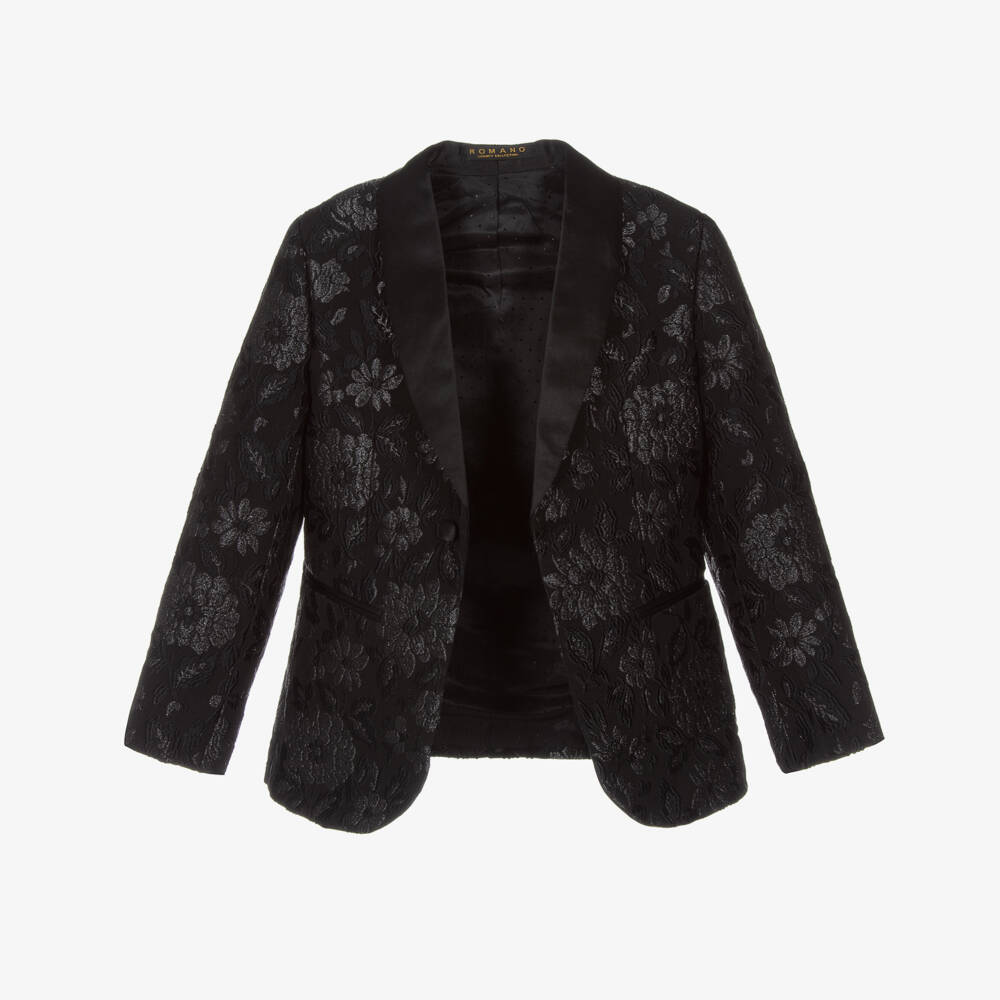 Romano-Boys Black Floral Jacquard Suit | Childrensalon