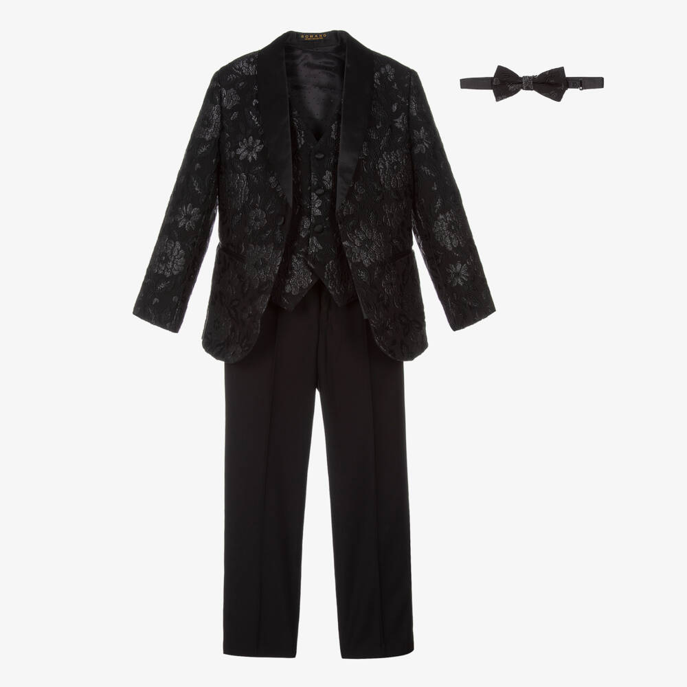 Romano-Boys Black Floral Jacquard Suit | Childrensalon
