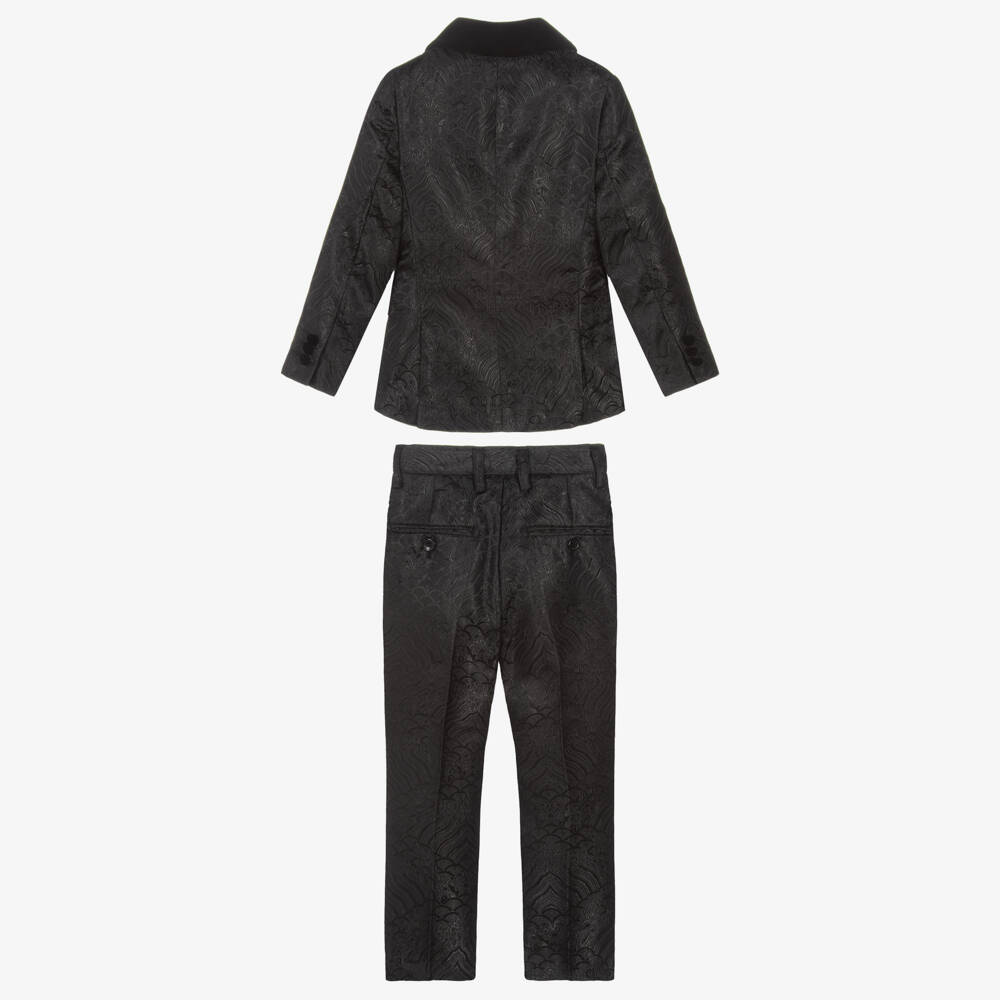 Romano-بدلة جاكار بربطة عنق لون أسود للأولاد | Childrensalon