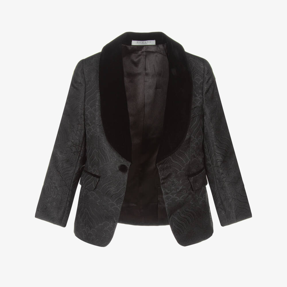 Romano-بدلة جاكار بربطة عنق لون أسود للأولاد | Childrensalon