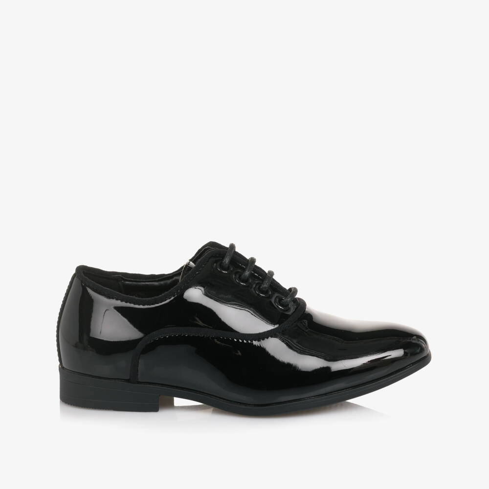 Roma e Toska-Boys Black Patent Faux Leather Lace-Up Shoes | Childrensalon