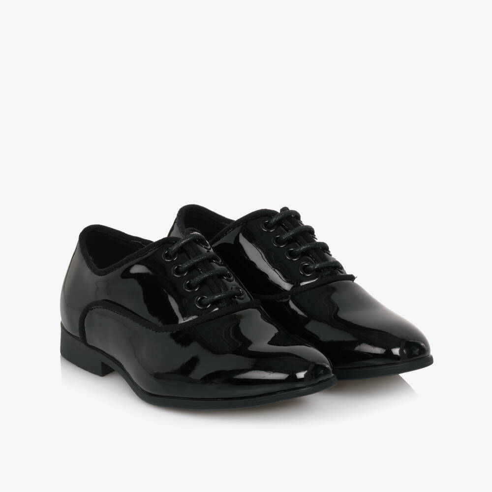 Romano-Boys Black Patent Faux Leather Lace-Up Shoes | Childrensalon