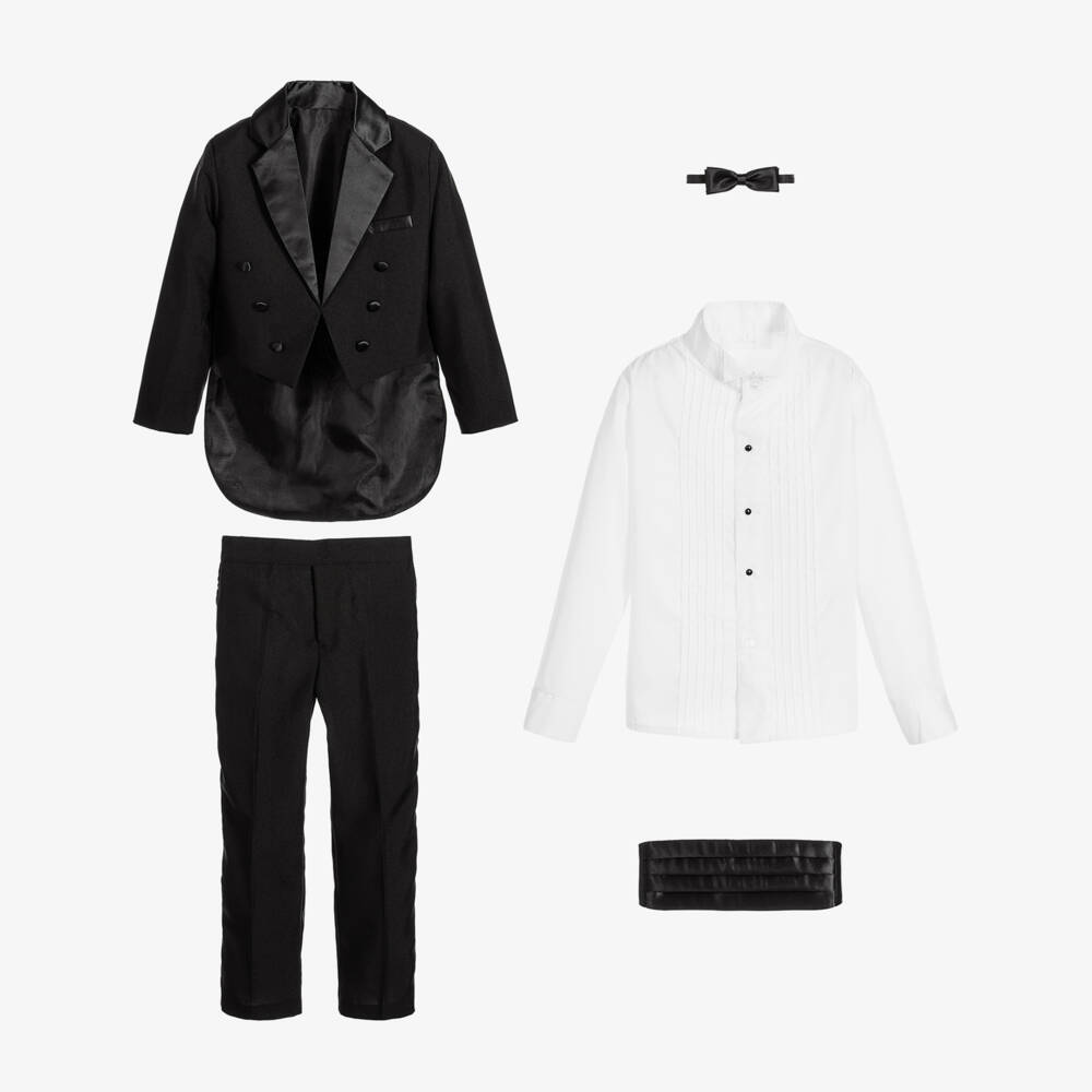 Romano-Boys Black Tailcoat Tuxedo Suit | Childrensalon