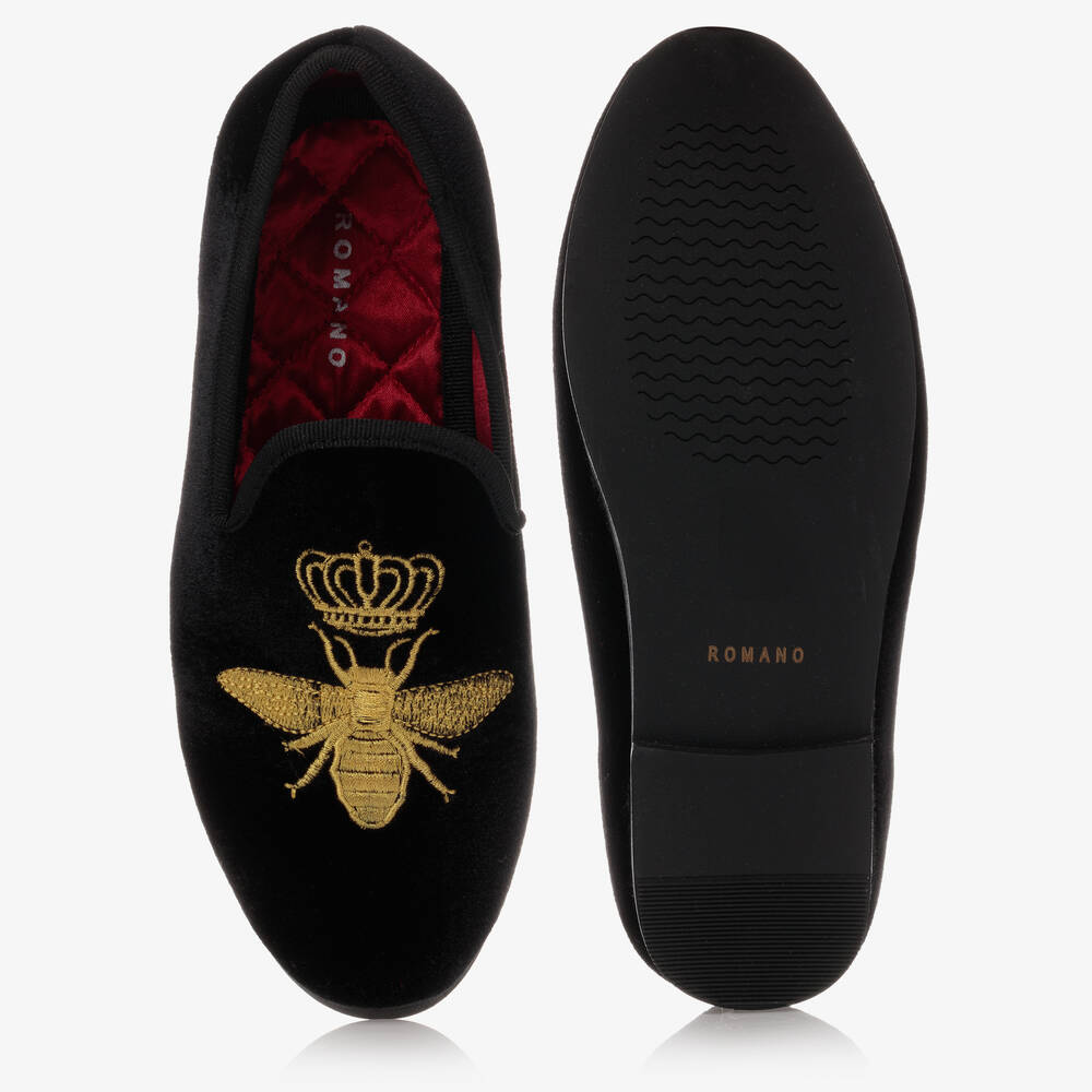 Romano-Boys Black Velvet Bee Shoes | Childrensalon