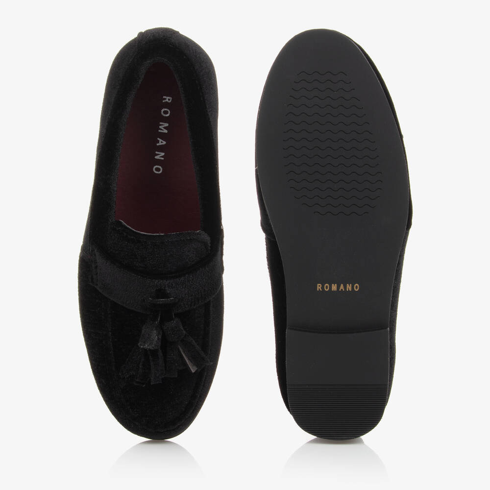 Romano-Boys Black Velvet Loafers  | Childrensalon