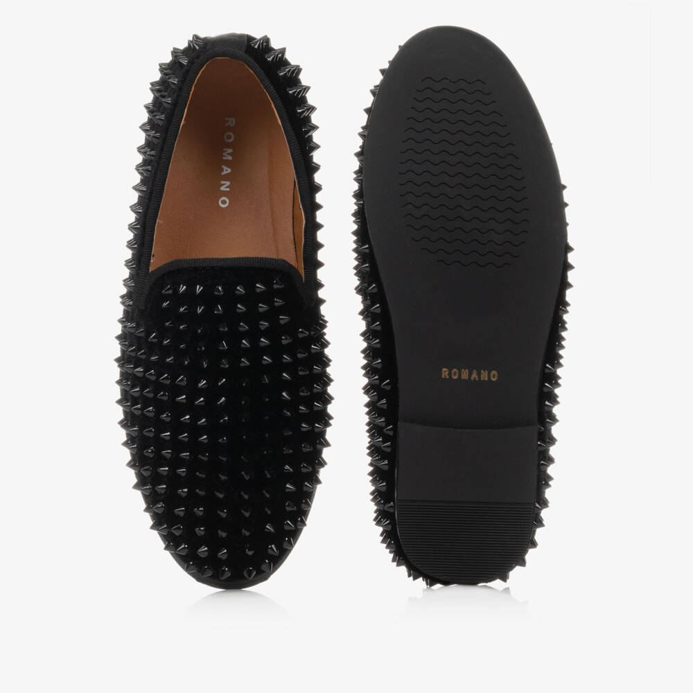 Romano-Boys Black Velvet Studded Loafers | Childrensalon