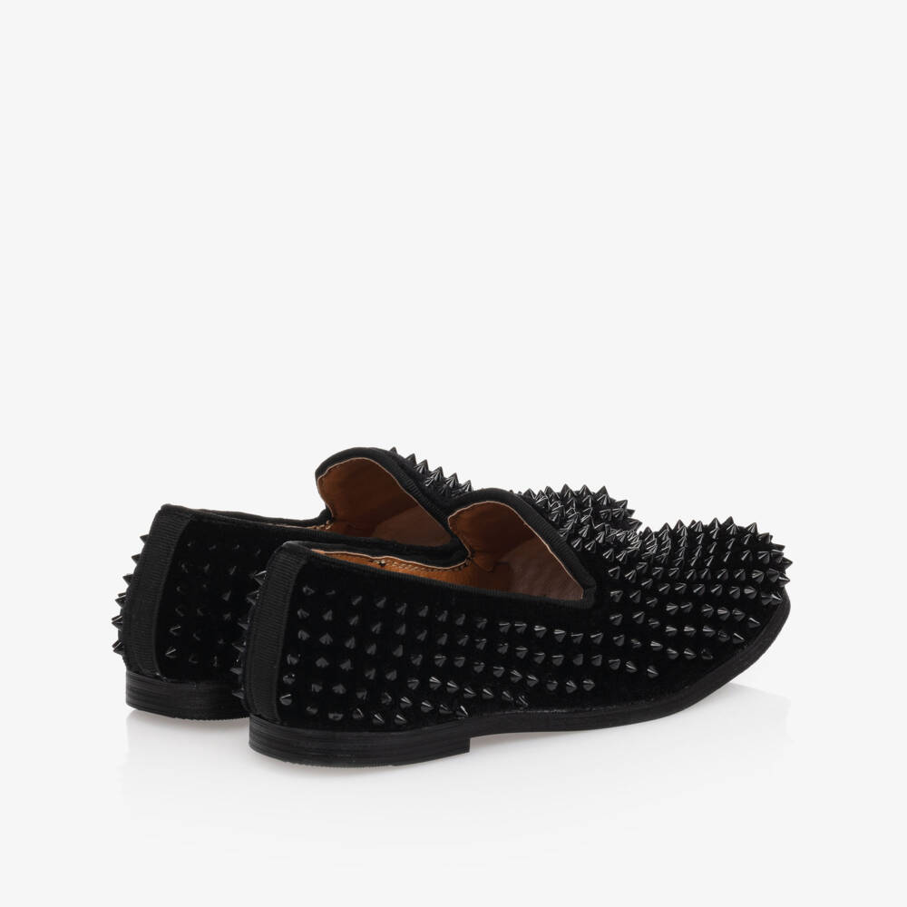Romano-Boys Black Velvet Studded Loafers | Childrensalon