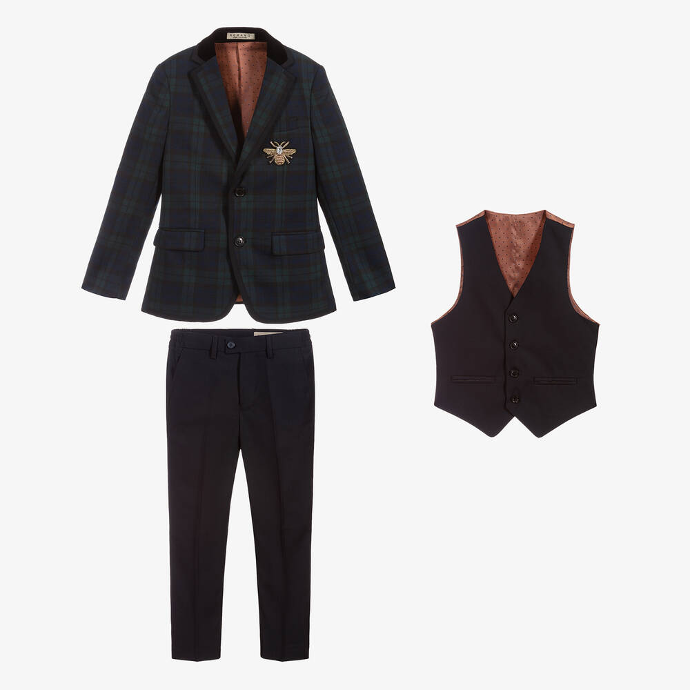 Roma e Toska-Черно-зеленый костюм из шотландки для мальчиков | Childrensalon