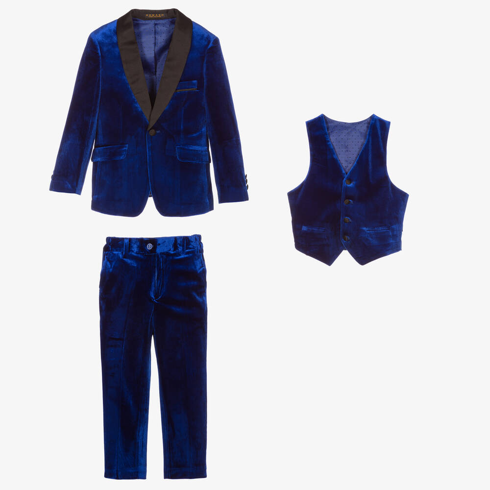 Romano-Boys Blue Velvet Suit | Childrensalon