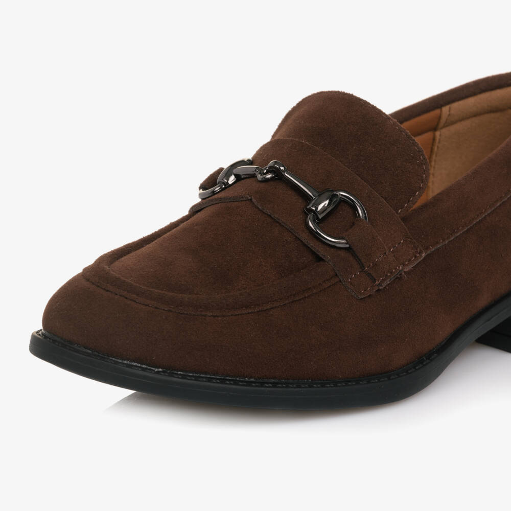 Romano-Boys Dark Brown Faux Suede Loafers | Childrensalon