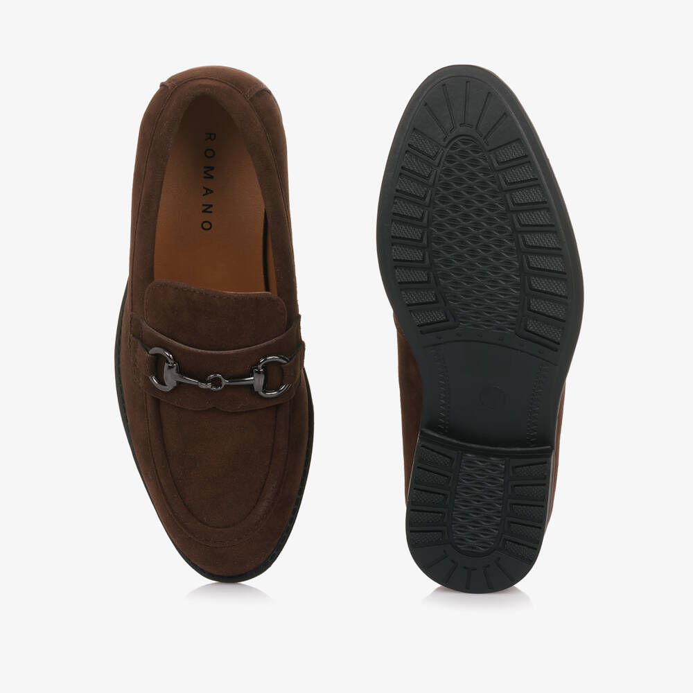 Romano-Boys Dark Brown Faux Suede Loafers | Childrensalon