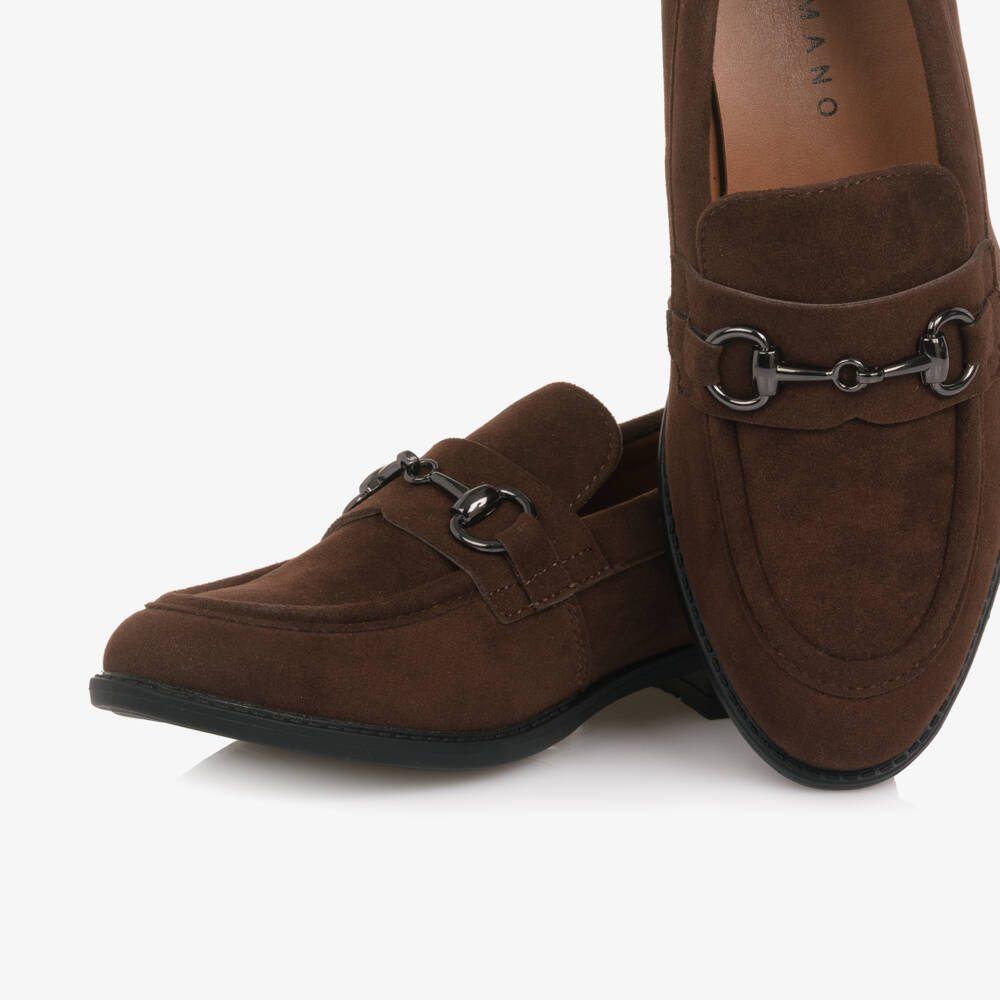 Romano-Boys Dark Brown Faux Suede Loafers | Childrensalon