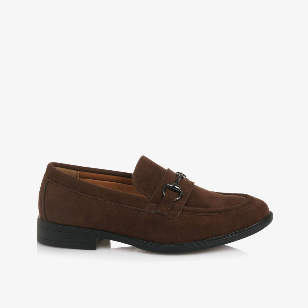 Romano-Boys Dark Brown Faux Suede Loafers | Childrensalon