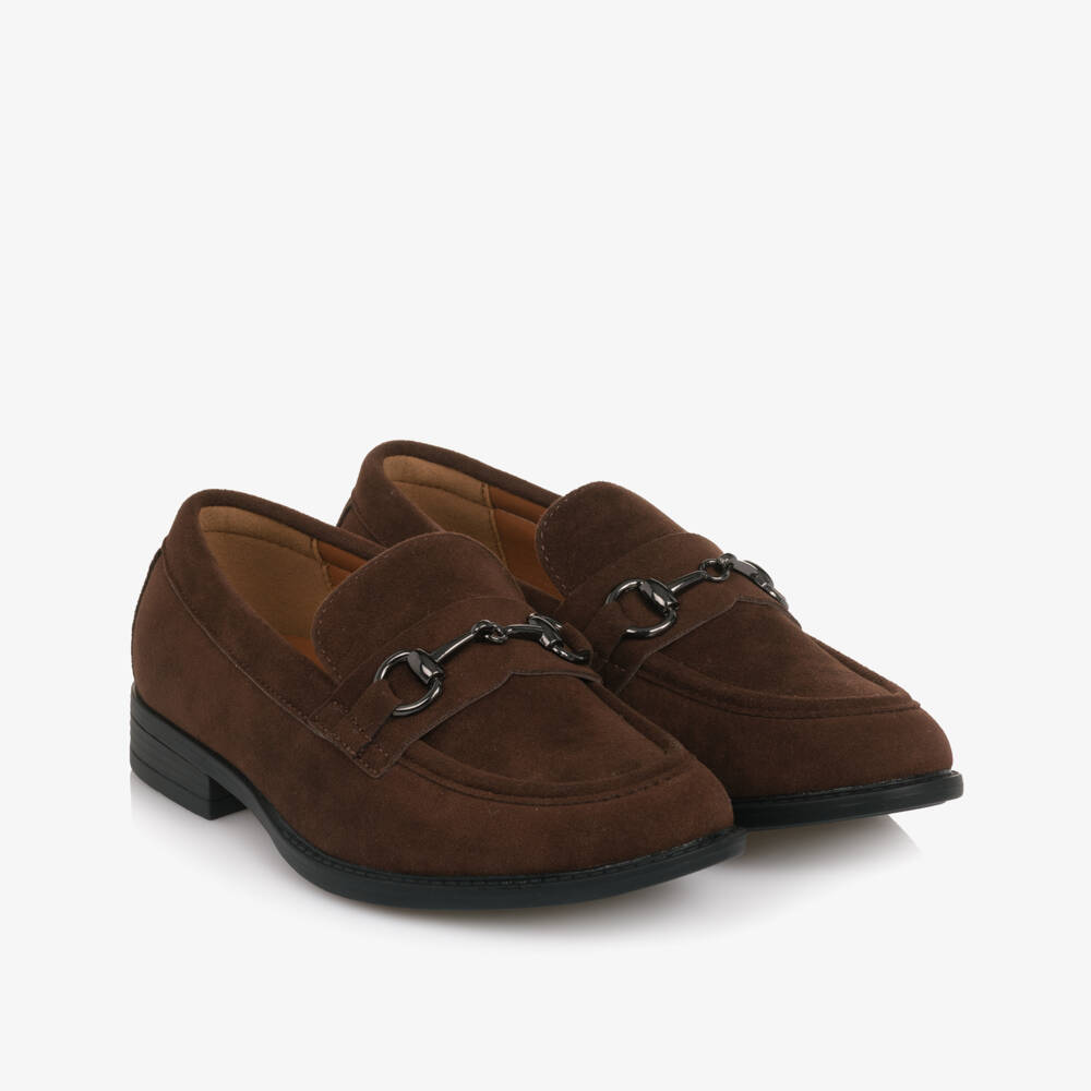 Romano-Boys Dark Brown Faux Suede Loafers | Childrensalon
