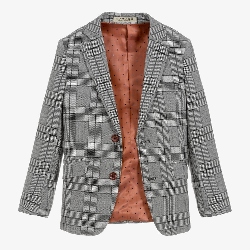 Romano-Boys Grey Check Suit | Childrensalon