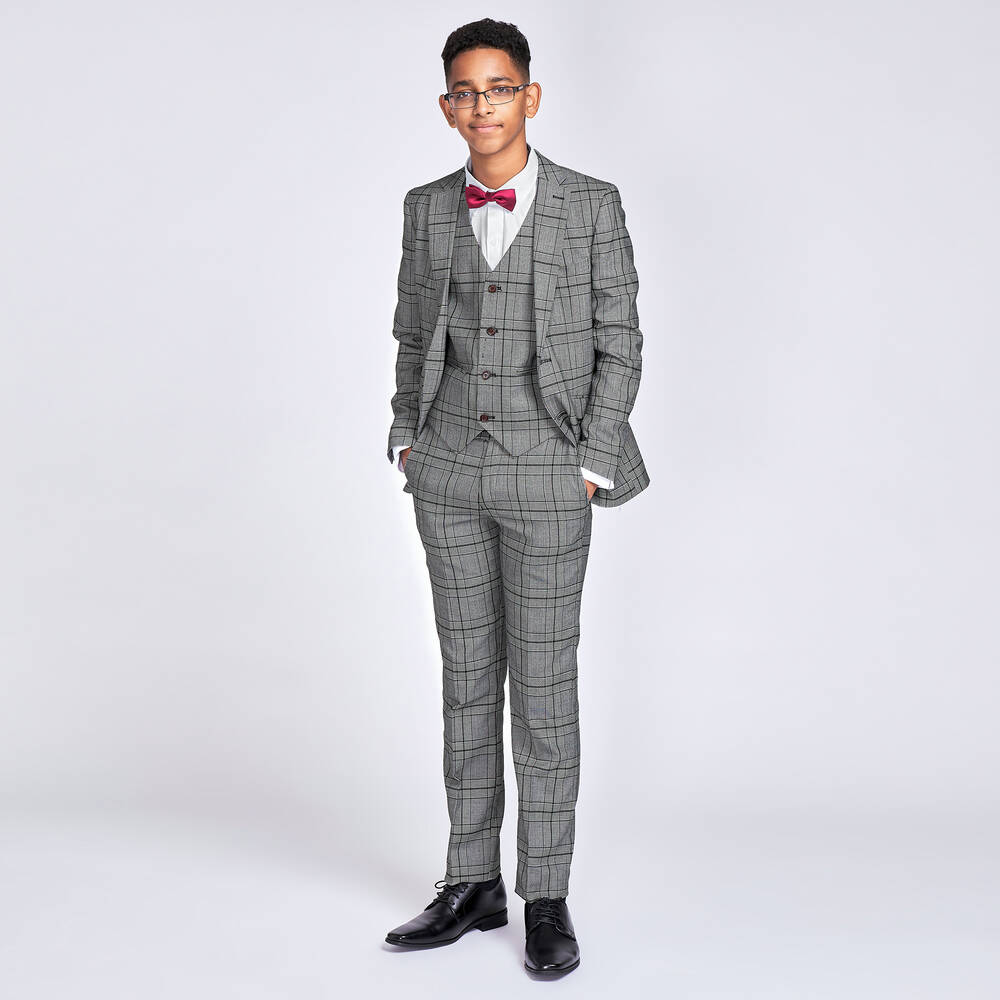 Romano-Boys Grey Check Suit | Childrensalon