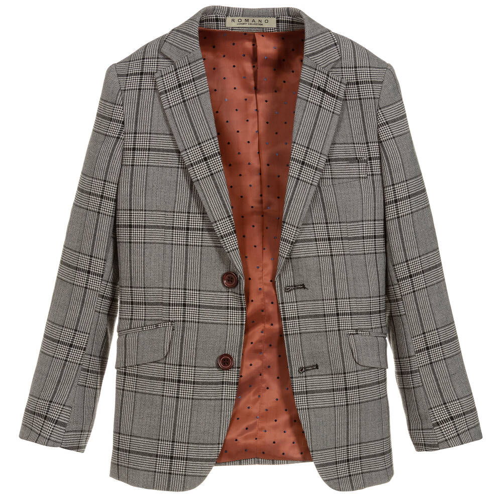 Romano-Boys Grey Check Suit | Childrensalon