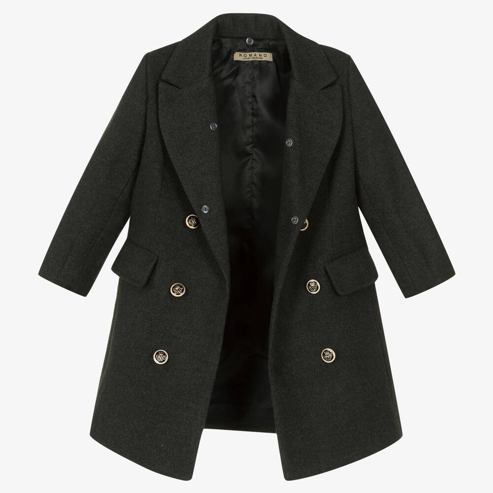 Romano-Boys Grey Faux Fur Trim Coat | Childrensalon