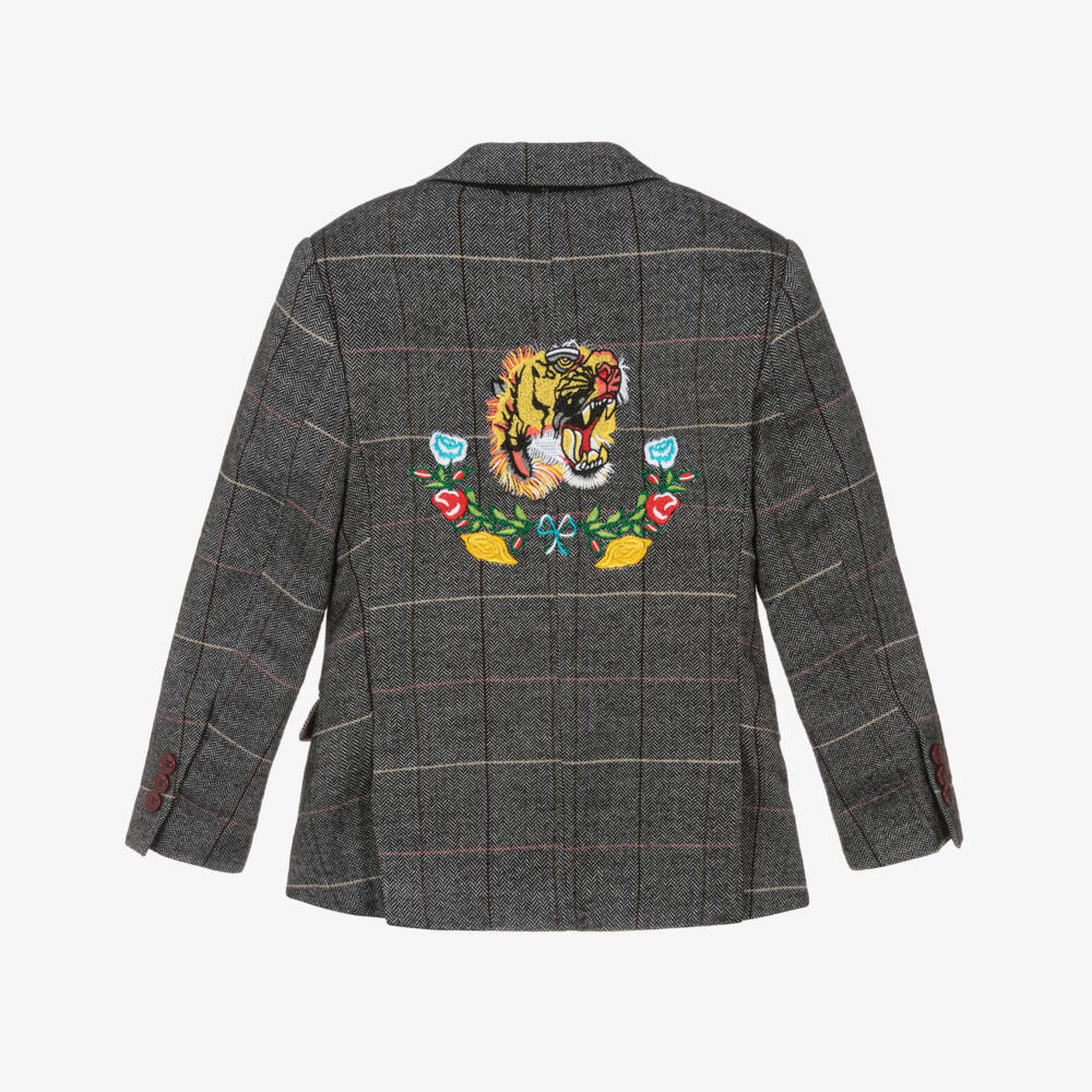Roma e Toska-Серый твидовый блейзер с тигром для мальчиков | Childrensalon