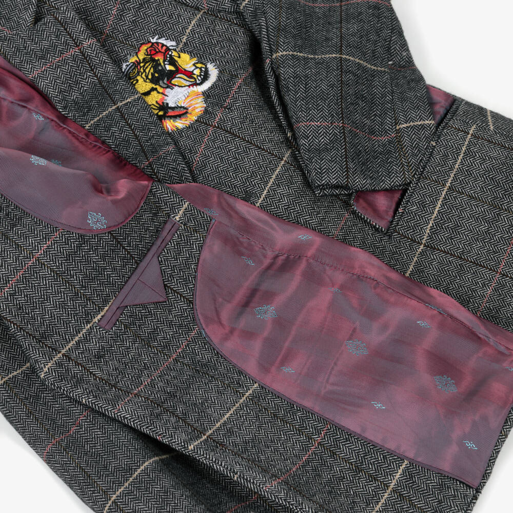 Roma e Toska-Серый твидовый блейзер с тигром для мальчиков | Childrensalon