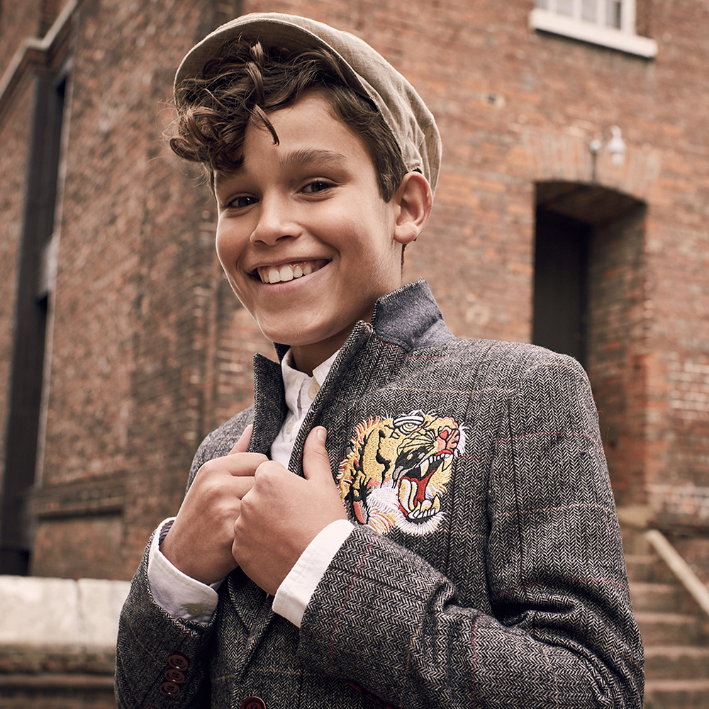 Roma e Toska-Серый твидовый блейзер с тигром для мальчиков | Childrensalon