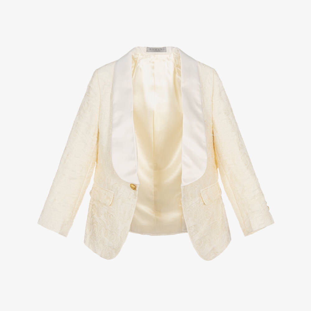 Romano-Boys Ivory Jacquard Suit with Bow Tie | Childrensalon