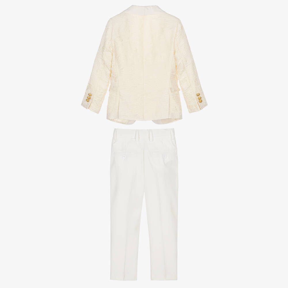 Romano-Boys Ivory Jacquard Suit with Bow Tie | Childrensalon