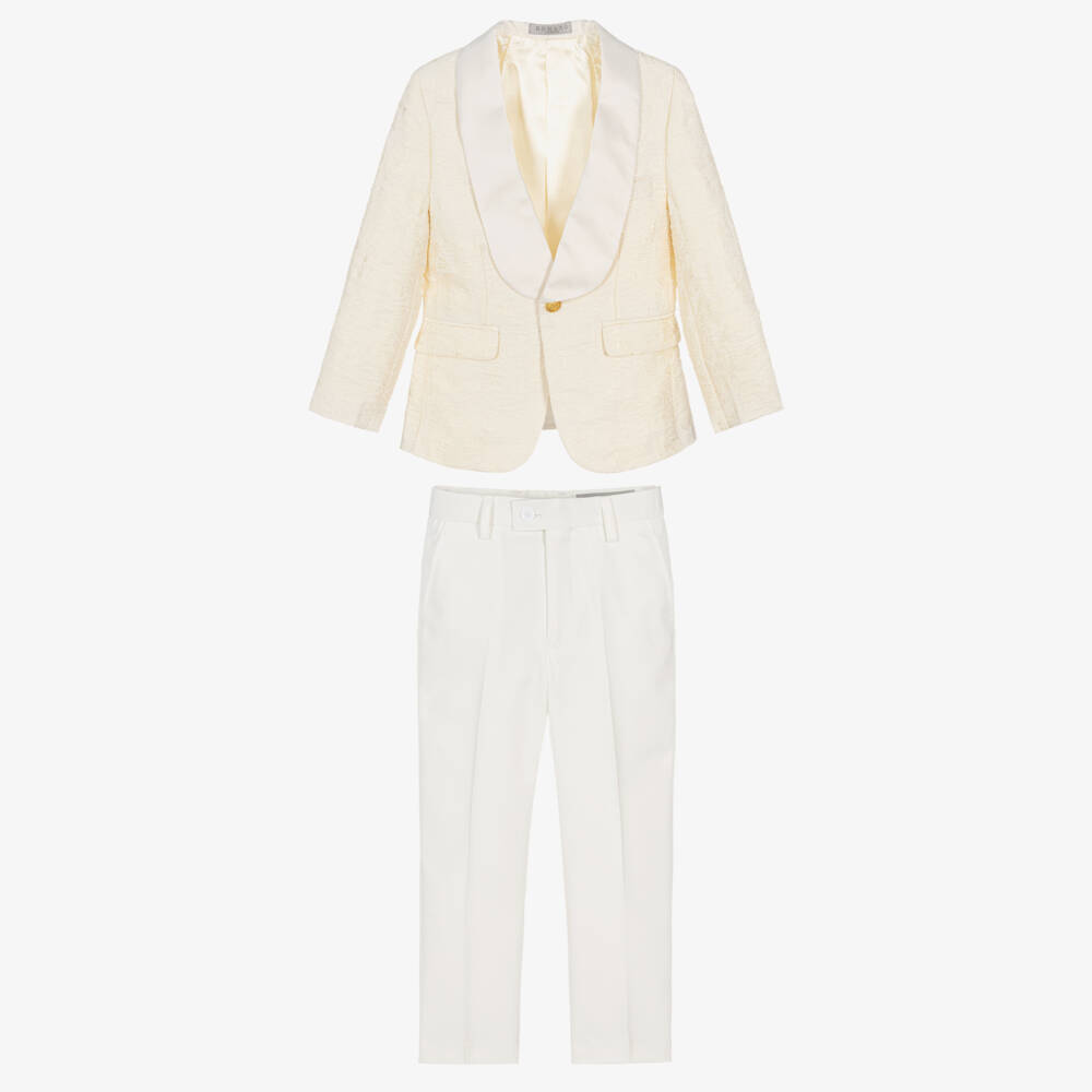 Romano-Boys Ivory Jacquard Suit with Bow Tie | Childrensalon