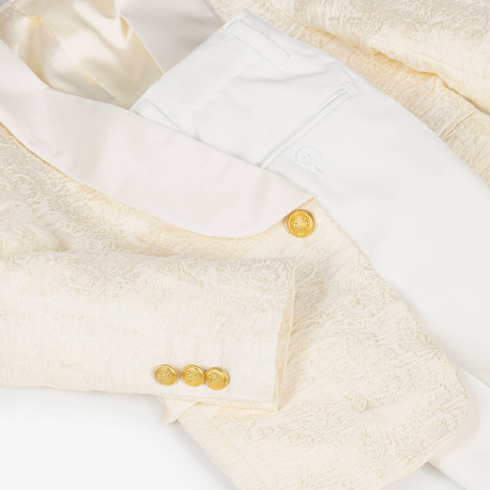 Romano-Boys Ivory Jacquard Suit with Bow Tie | Childrensalon