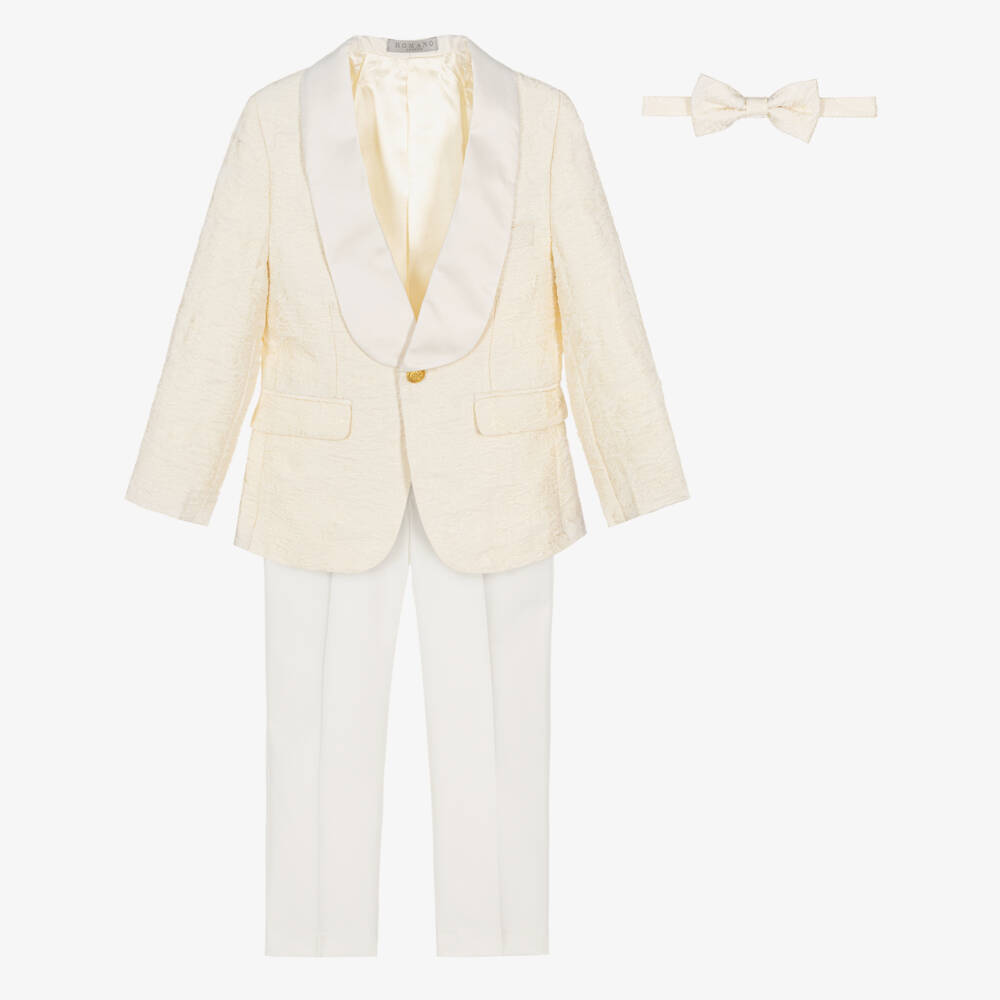 Romano-Boys Ivory Jacquard Suit with Bow Tie | Childrensalon