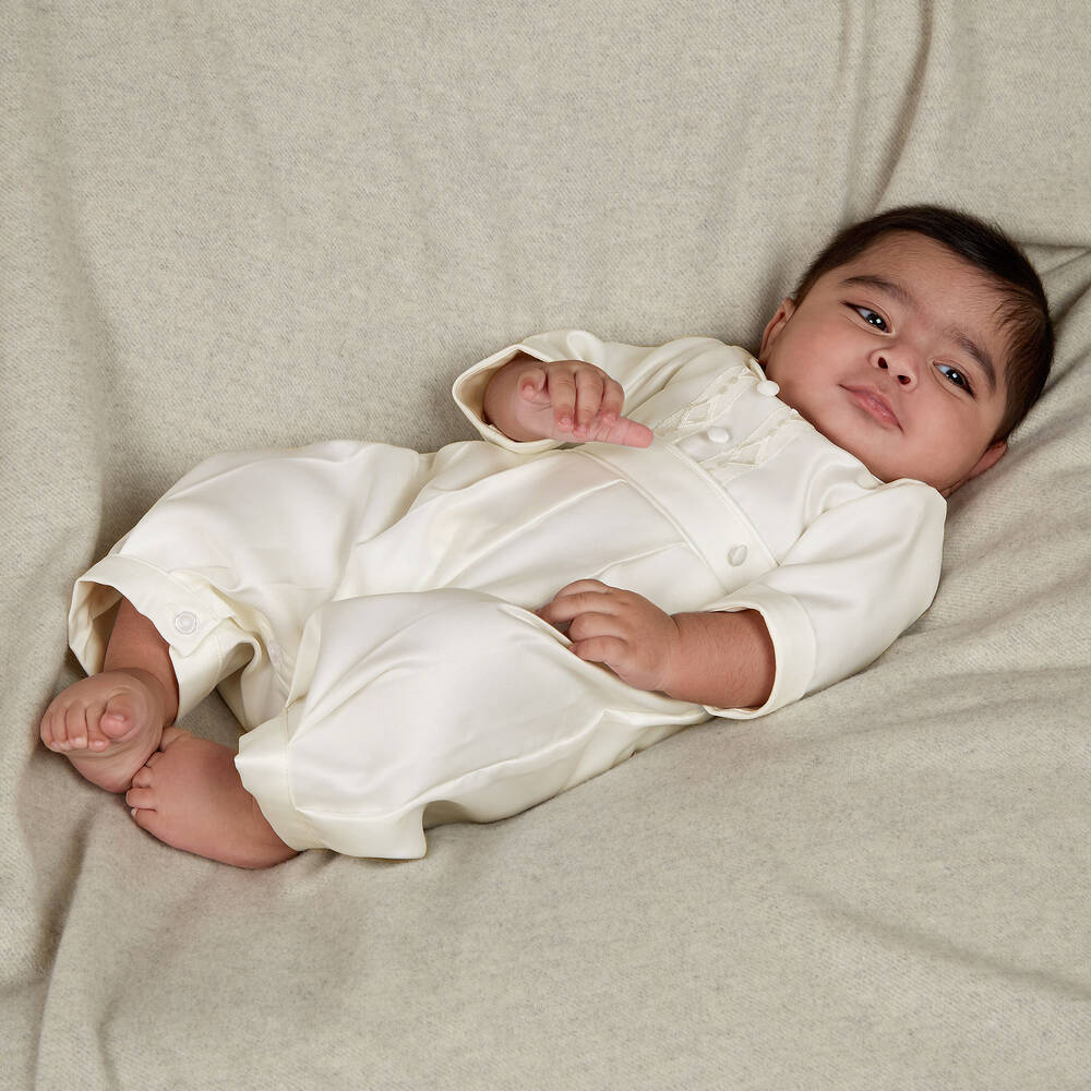 Romano-Boys Ivory Satin Babysuit Set | Childrensalon