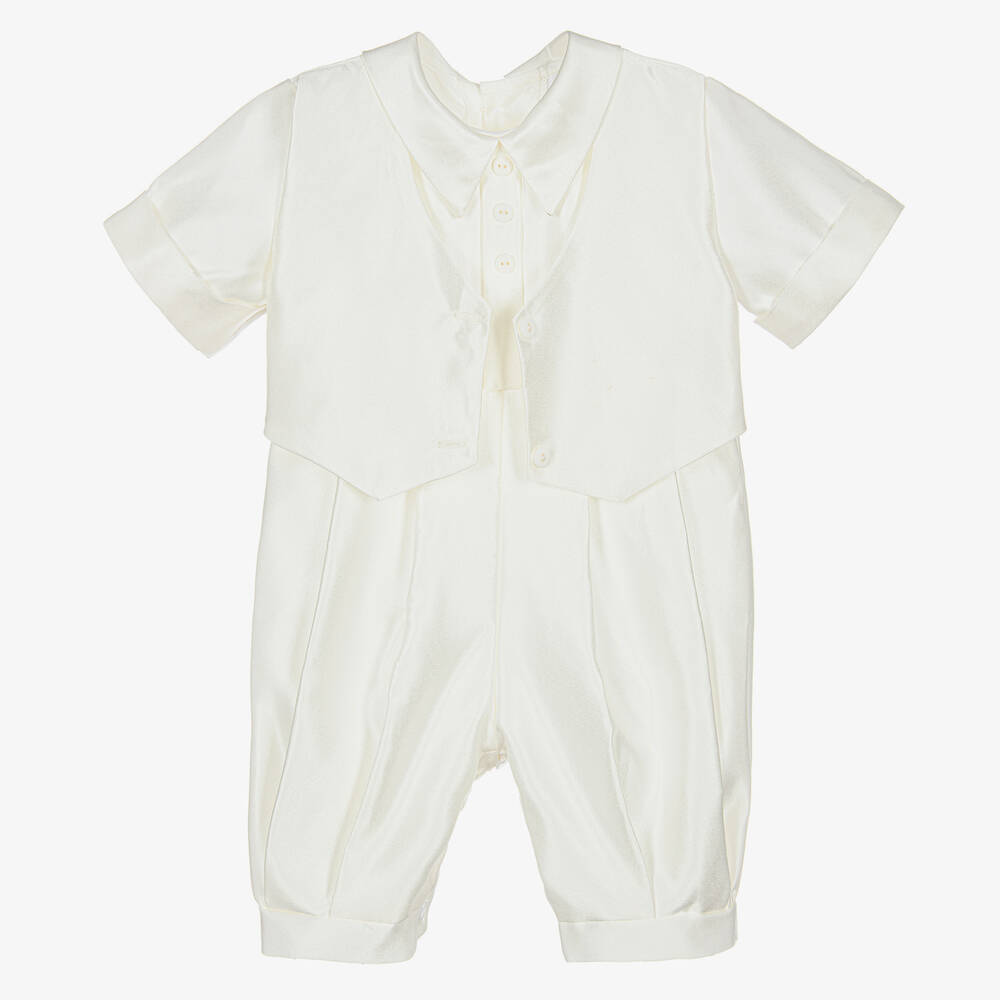 Romano-Boys Ivory Satin Babysuit Set | Childrensalon