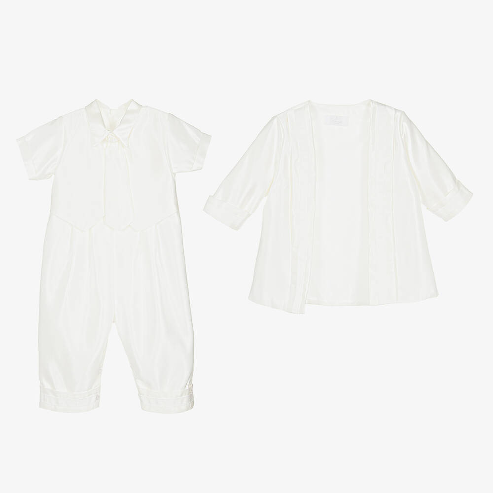 Romano-Boys Ivory Satin Babysuit Set | Childrensalon