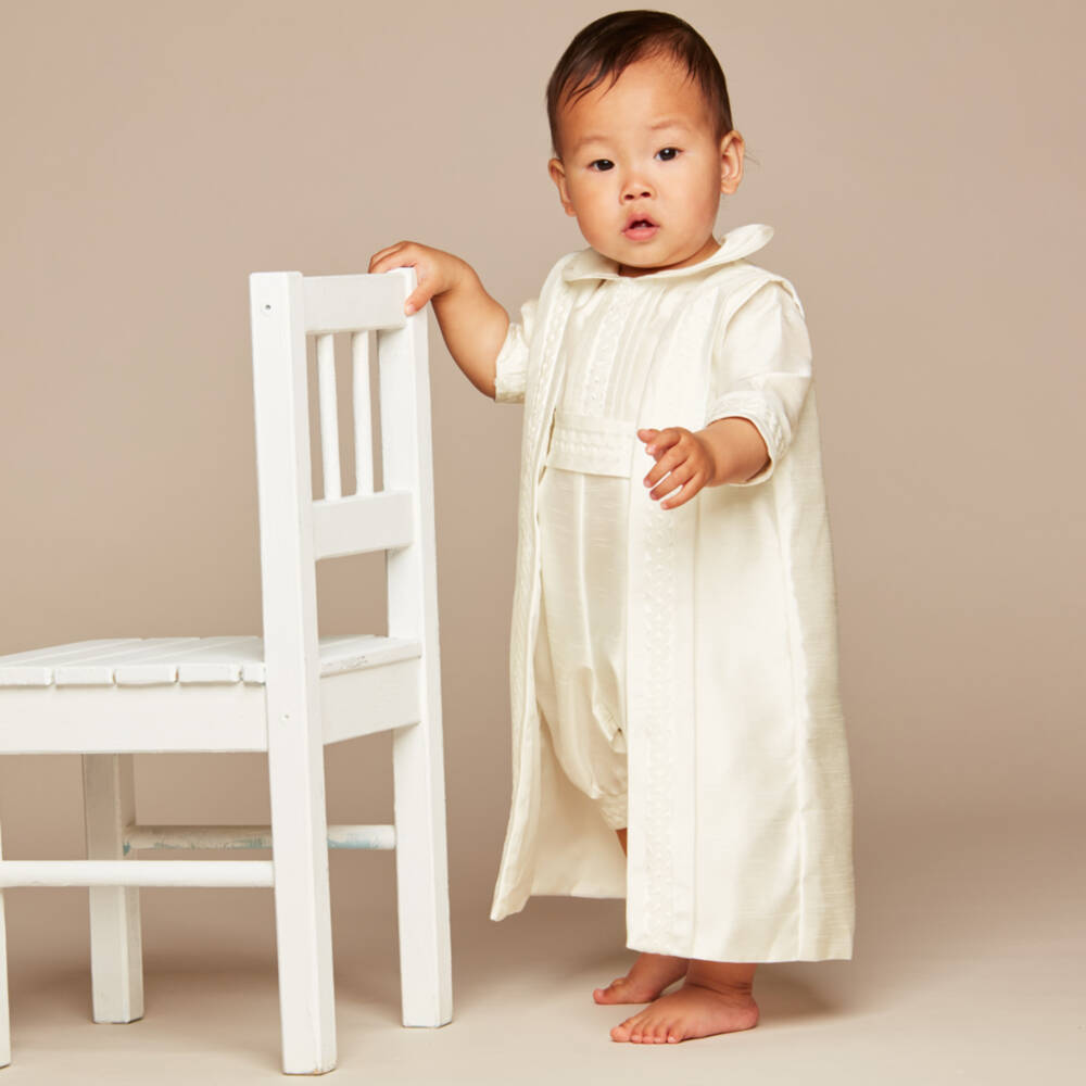 Romano-طقم أفرول أطفال ولادي ساتان لون عاجي | Childrensalon