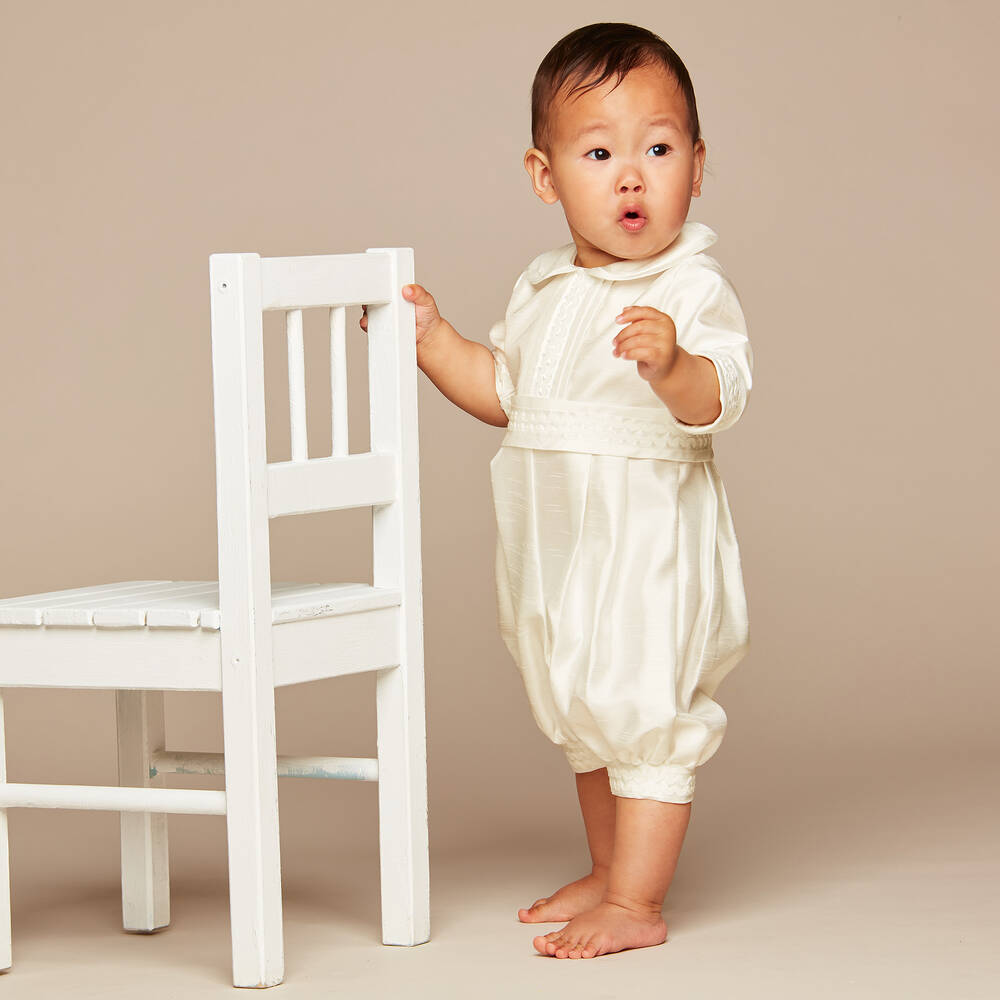 Romano-طقم أفرول أطفال ولادي ساتان لون عاجي | Childrensalon