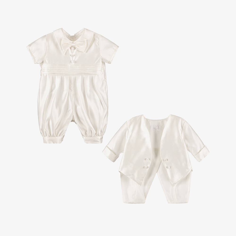 Romano-Boys Ivory Satin Babysuit Set | Childrensalon