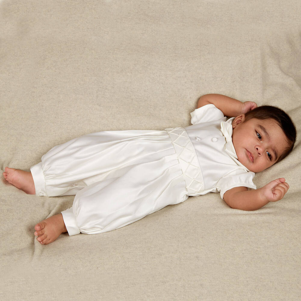 Romano-Boys Ivory Satin Babysuit Set | Childrensalon