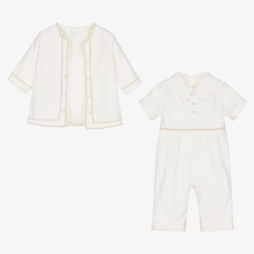 Romano Vianni-Boys Ivory Satin Romper & Jacket Set | Childrensalon