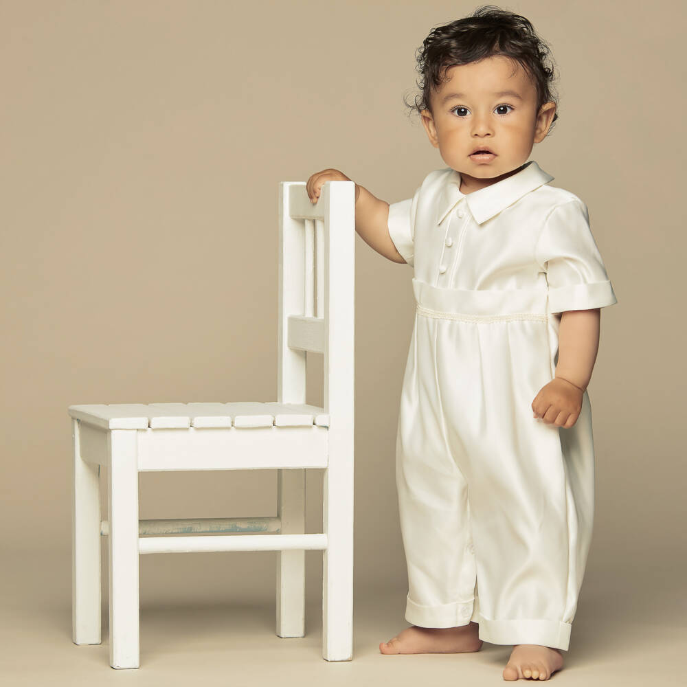Romano Vianni-Boys Ivory Satin Romper & Jacket Set | Childrensalon