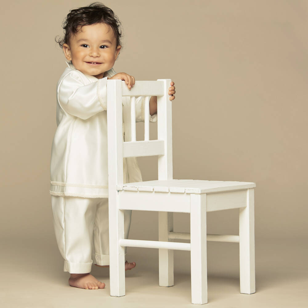 Romano Vianni-Boys Ivory Satin Romper & Jacket Set | Childrensalon