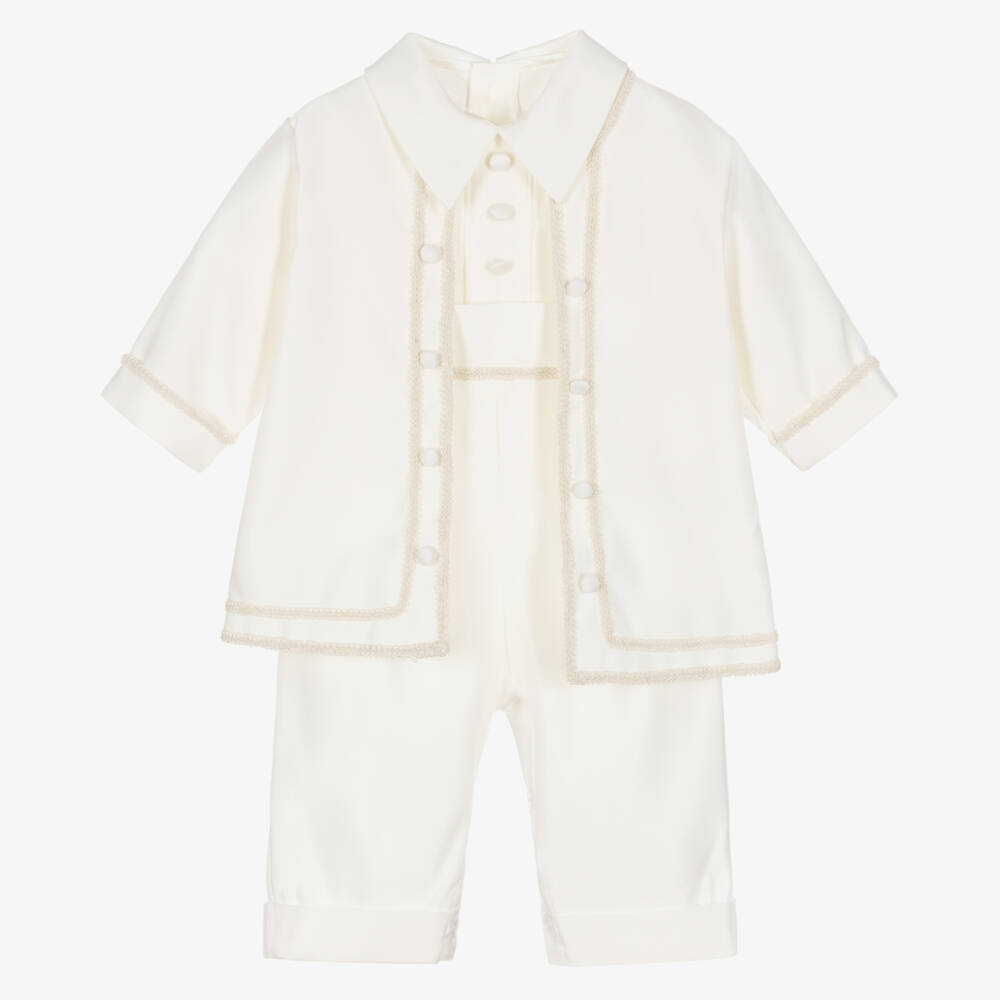 Romano Vianni-Boys Ivory Satin Romper & Jacket Set | Childrensalon