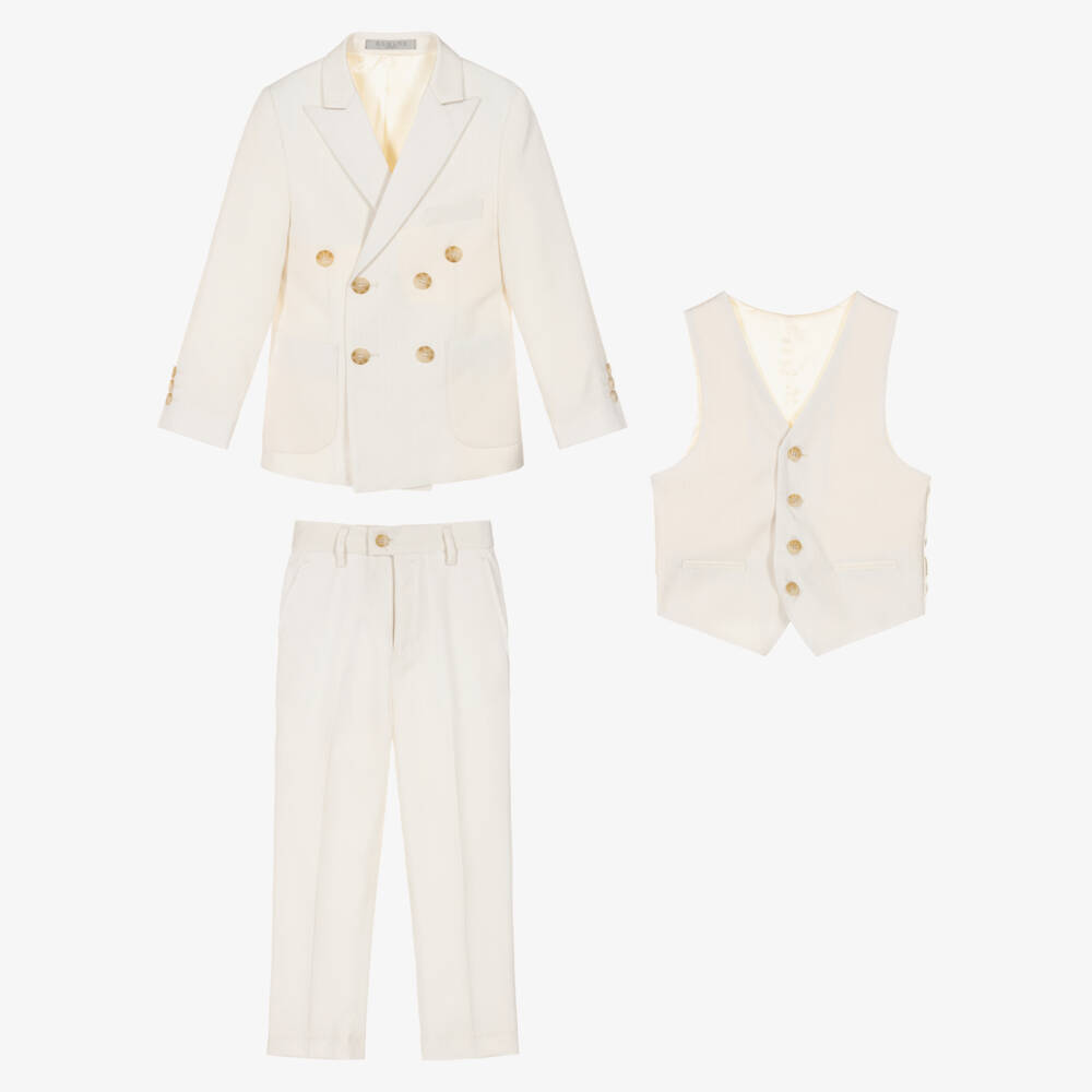 Romano-Boys Ivory Suit with Waistcoat & Bow Tie | Childrensalon
