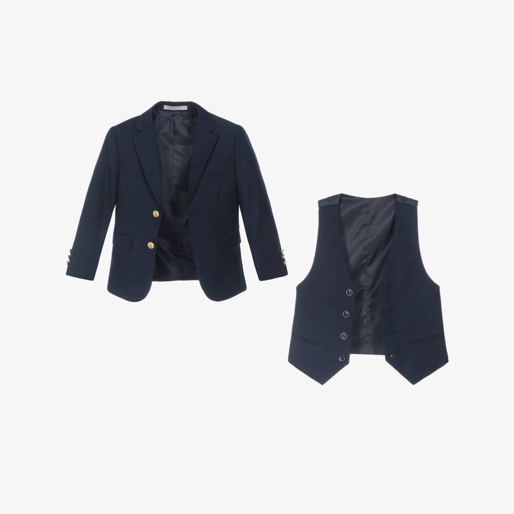 Romano-Boys Navy Blue & Beige Twill Suit | Childrensalon